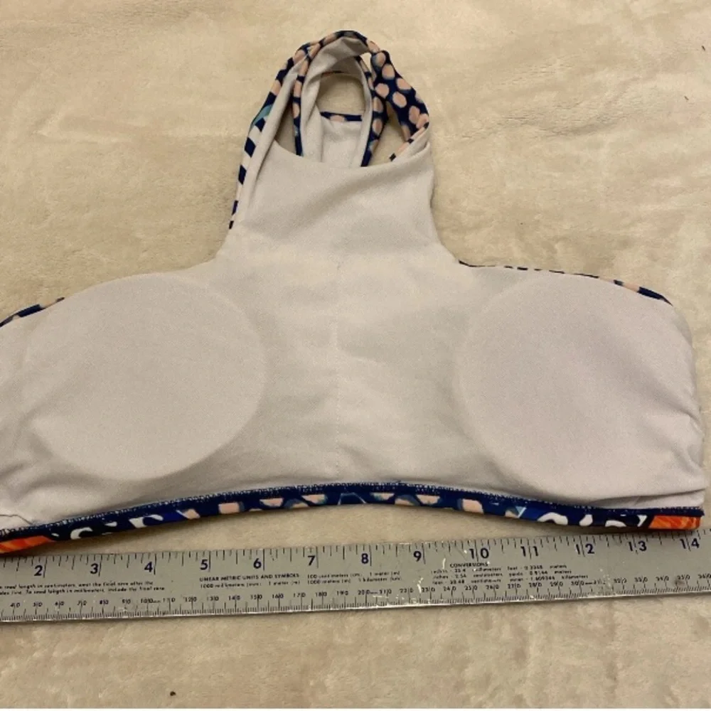 SHEIN Vibrant Blue and Orange Peacock Bikini Top